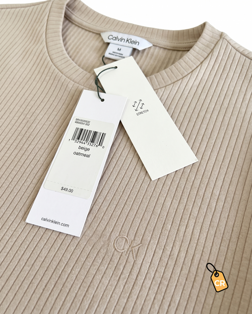 CALVIN KLEIN - Short Sleeve Stretch Ribbed Tee